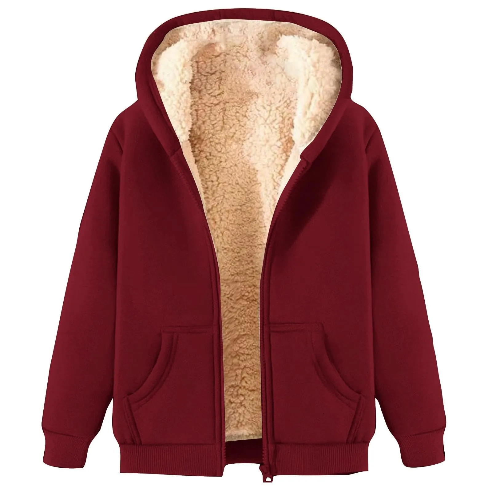 Womens Autumn and Winter Warm Zipper Hoodie Casual Plush Super Large Hoodie Solid Color Fluffy Zipper Sportswear Bluza Damska 241214