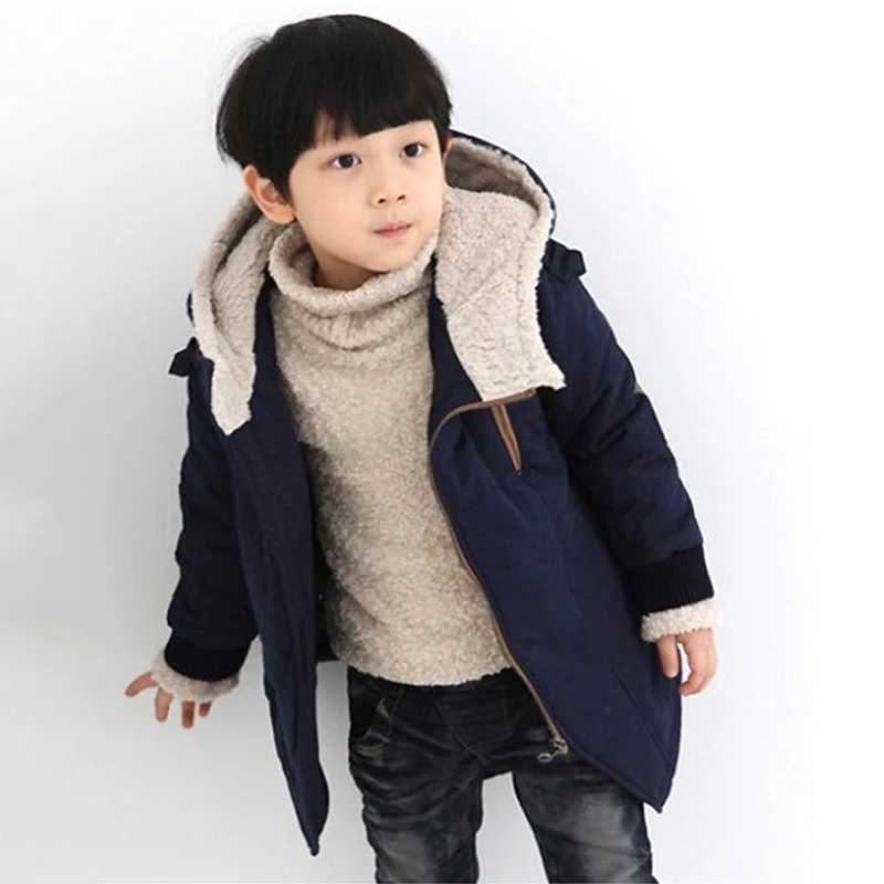 Winter Thick Boys Jackets 2023 New Warm Clothes Children Jacket Plus Velvet Padded Jacket Boy Hooded Jackets Mid-length SnowsuitXJ241214