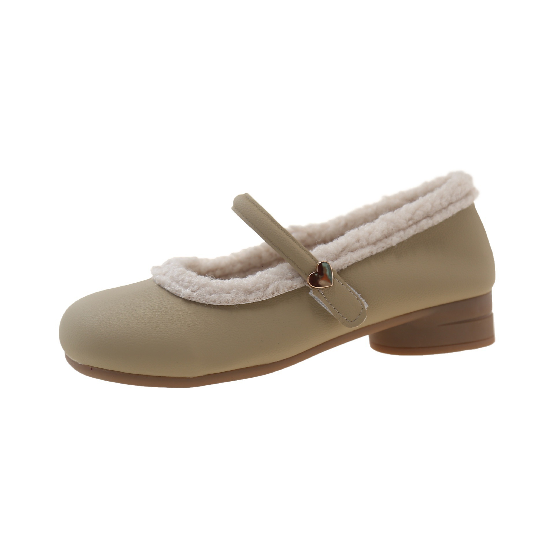 Wholesale low sole velvet Mary Jane shoes, thickened seasonal shoes, square toe single shoes, hairy autumn and winter women's Velcro for warmth