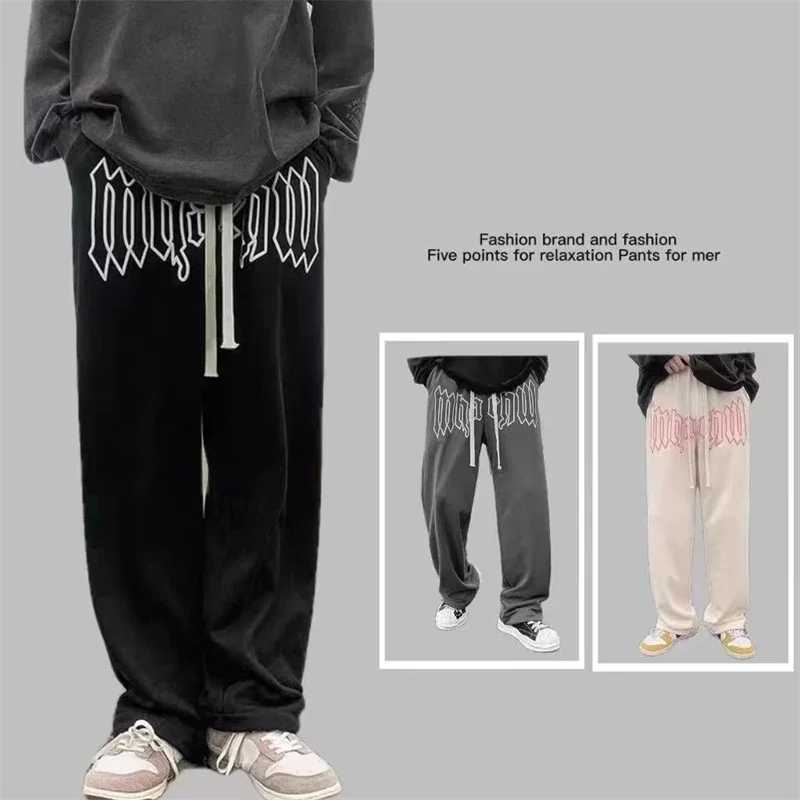 American Style Letter Print Straight Pants For Men High Street Loose Trousers Casual Joggers Hip Hop Drawstring Sweatpants X2503191