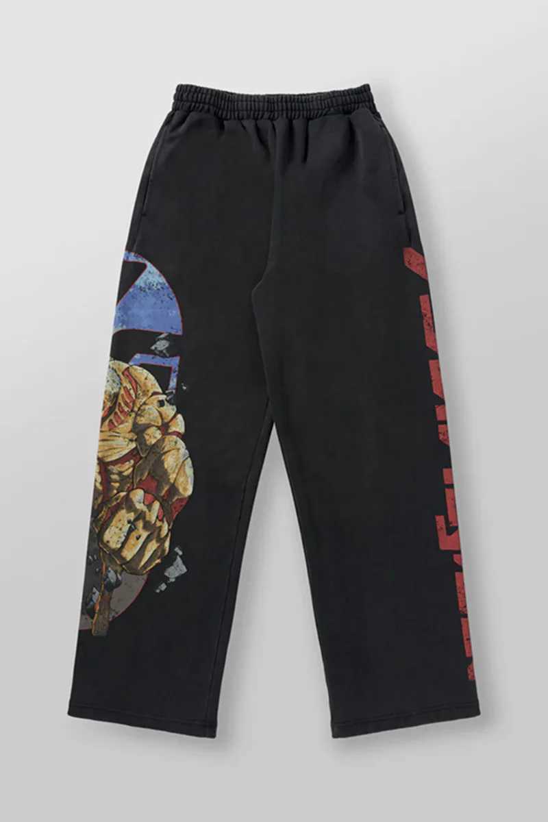 New American sweatpants Gym fitness running stretch collaboration anime cool jogger cotton terry printed wide-leg casual pants X241216