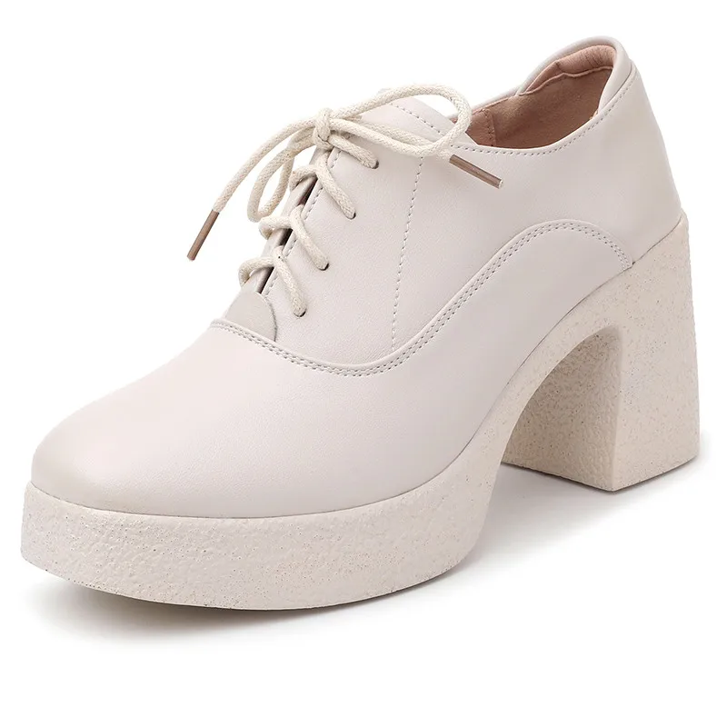 AIYUQI Women High Heels Autumn Genuine Leather Platform Women Business Dress Shoes Lace-up British Style Office Shoes Women