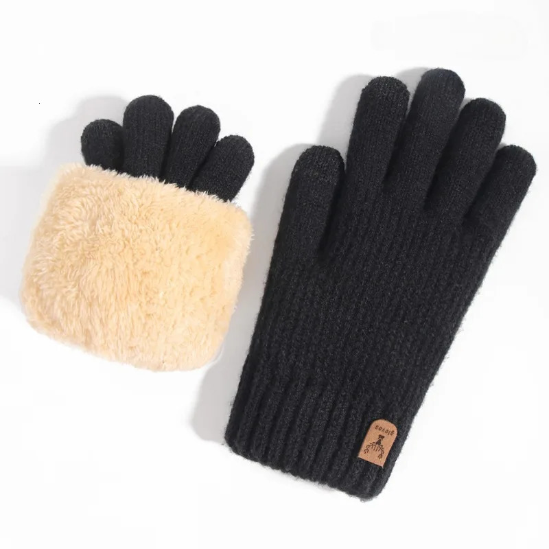 Mens Warm Full Finger Gloves Winter Touch Screen Plus Wool Thick Knitted Bicycle Driving 241212
