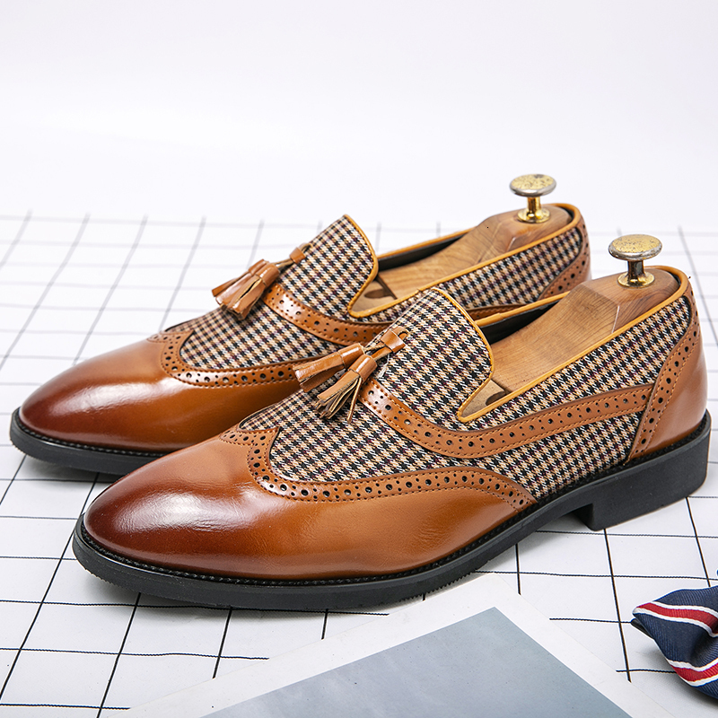 Mens Leather Loafers Slip On Tassel Wedding Party Brand Noble Elegant Dress Shoes For Men Moccasins Big Size 48