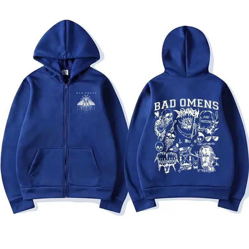Limited edition Bad Omen Band Moth Music Tour Zipper Hoodie Mens Hip Hop Punk Strt Zipper Hoodie Fashion Zipper Jacket Y2K X241216