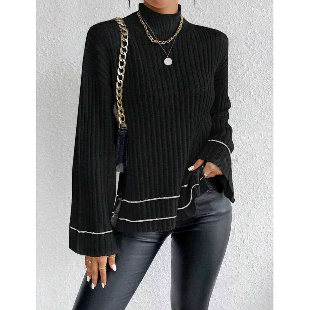 Autumn Clothes, Women's Knitted Sweaters, European And American Casual Splicing, Contrasting Colors, Loose Long Sleeves, Fashionable Quality, Cla