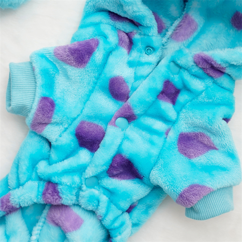 Pet Clothing Dog Cat Autumn and Winter Thickened Warm Blue Dinosaur Hooded Coat Puppy Costume For Small Medium Dogs