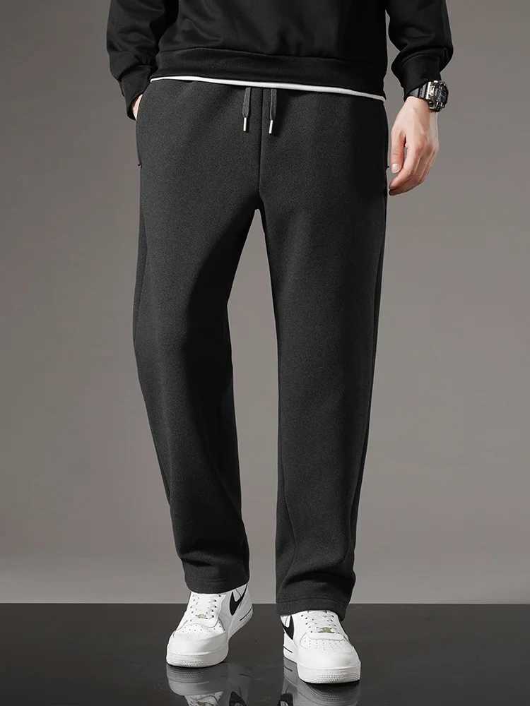Winter wool sports pants mens thick jogging pants drawstring elastic waist zipper pocket hot straight track Trouser X241216