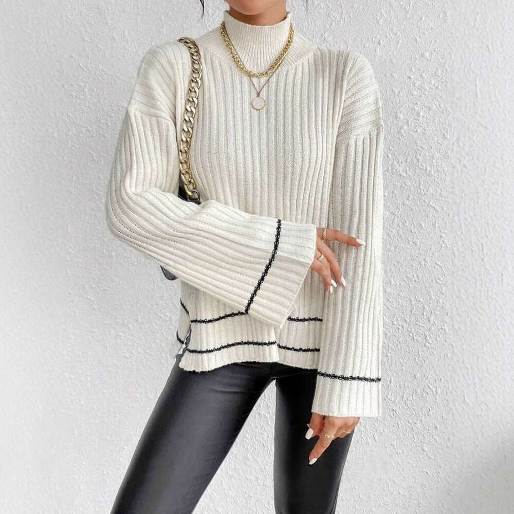 Autumn Clothes, Women's Knitted Sweaters, European And American Casual Splicing, Contrasting Colors, Loose Long Sleeves, Fashionable Quality, Cla