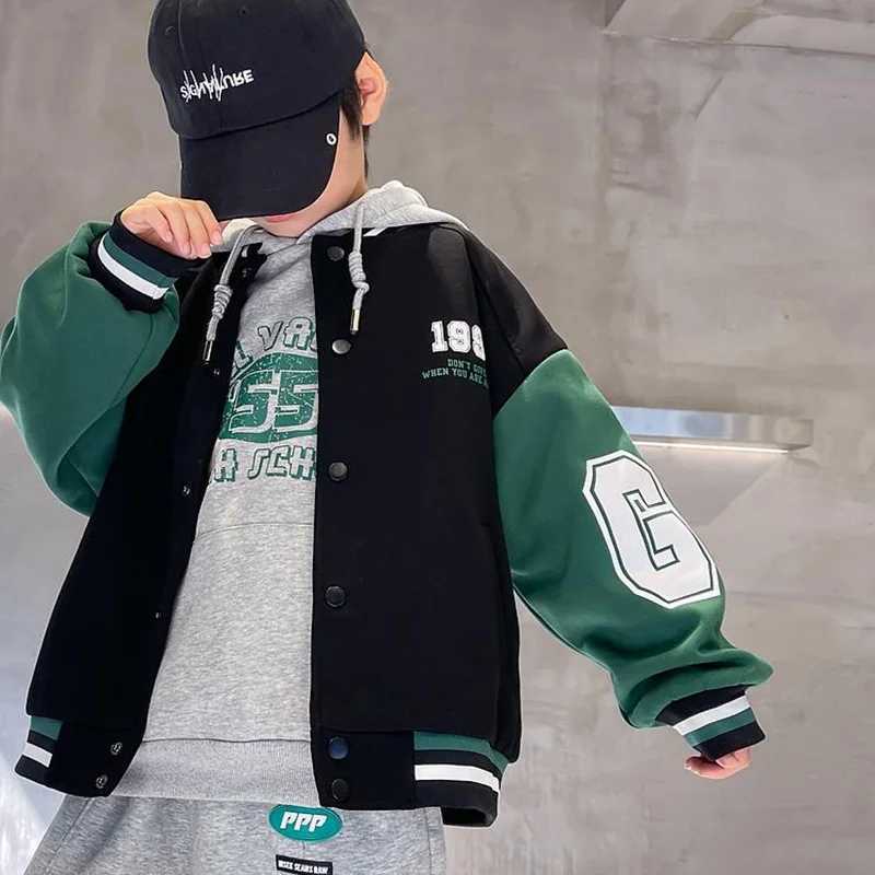 2024 New Childrens Baseball Jacket Boy Bomber Jacket Spring And Autumn Cool Boy Coat Kids Letter Print Outerwear 3-14YXJ241214