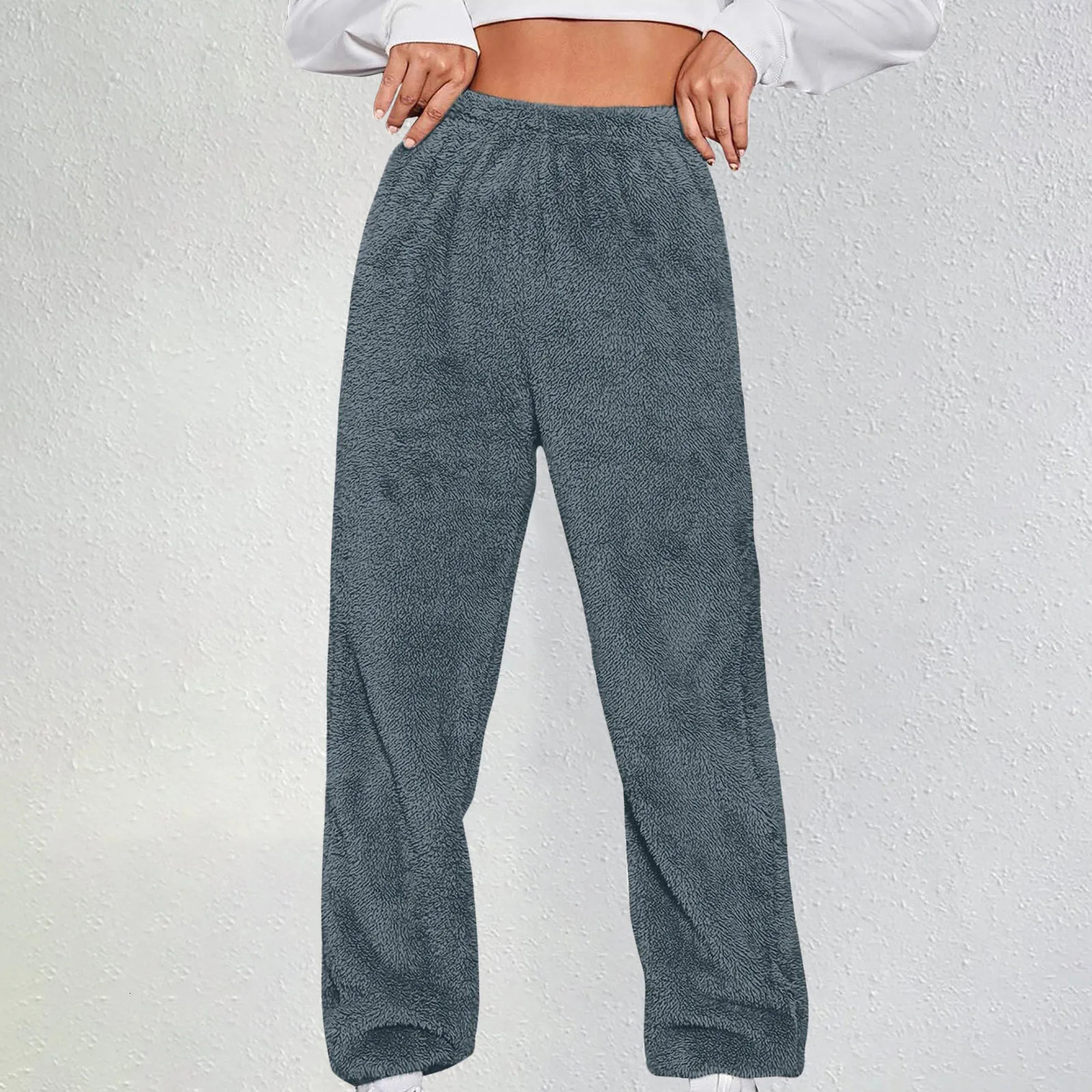 Women Casual Warm Pants Cold Weather Solid Color Sports Furry Trousers Home Streetwear Coldproof Winter Pantalones Z260314