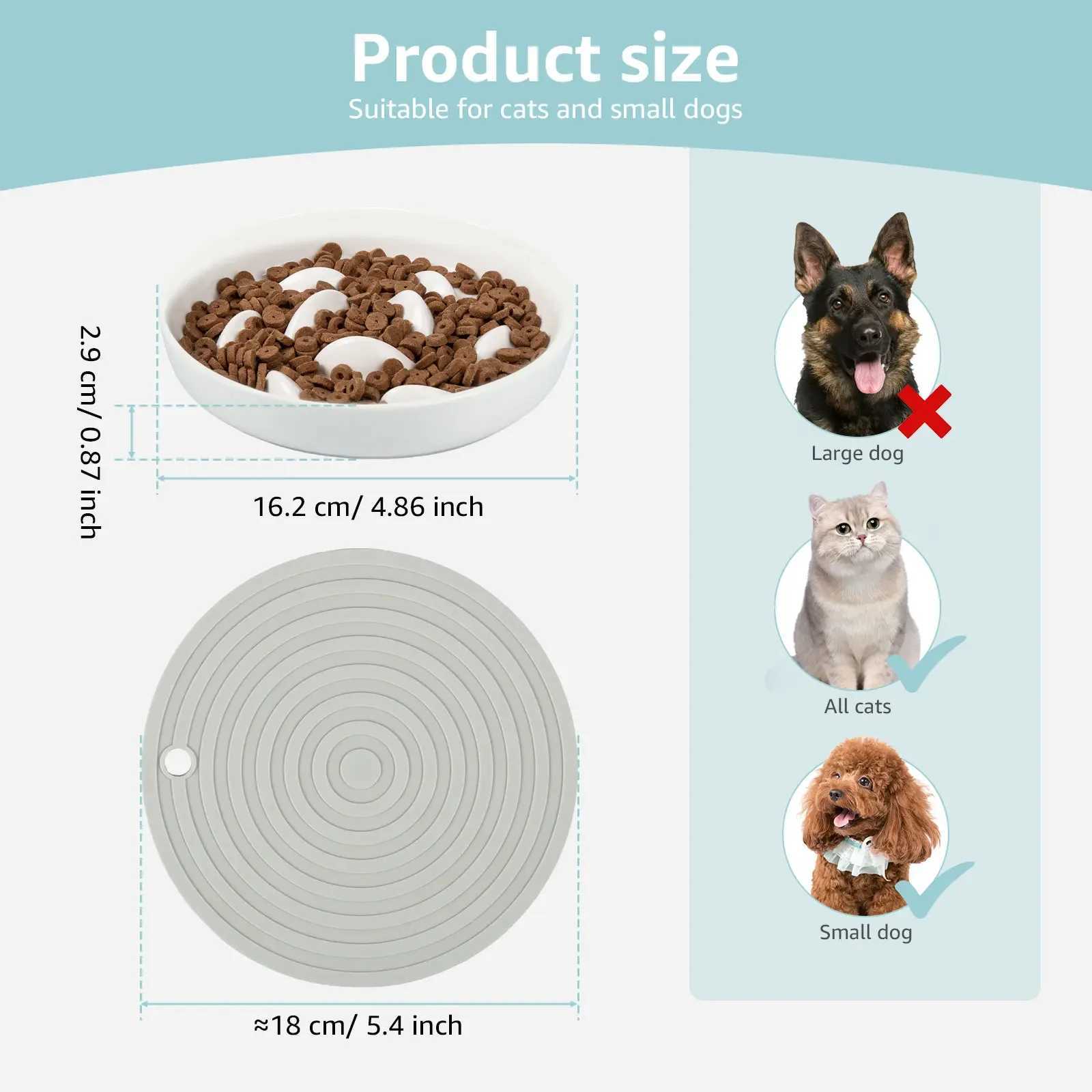 Cat Feeders Cat Slow Feeder Bowl with Non Slip Mat Raised Edge Slow Eating Cat Bowls Anti Vomiting Ceramic Slow Bowl Slow Feeder Dish z241213
