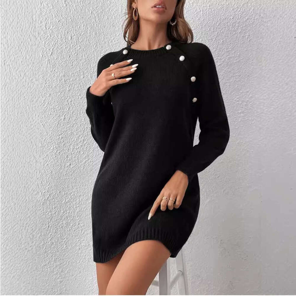 European American New And Winter Clean Color Round Neck Knitted Short Long Sleeved Clothes For Women In Autumn