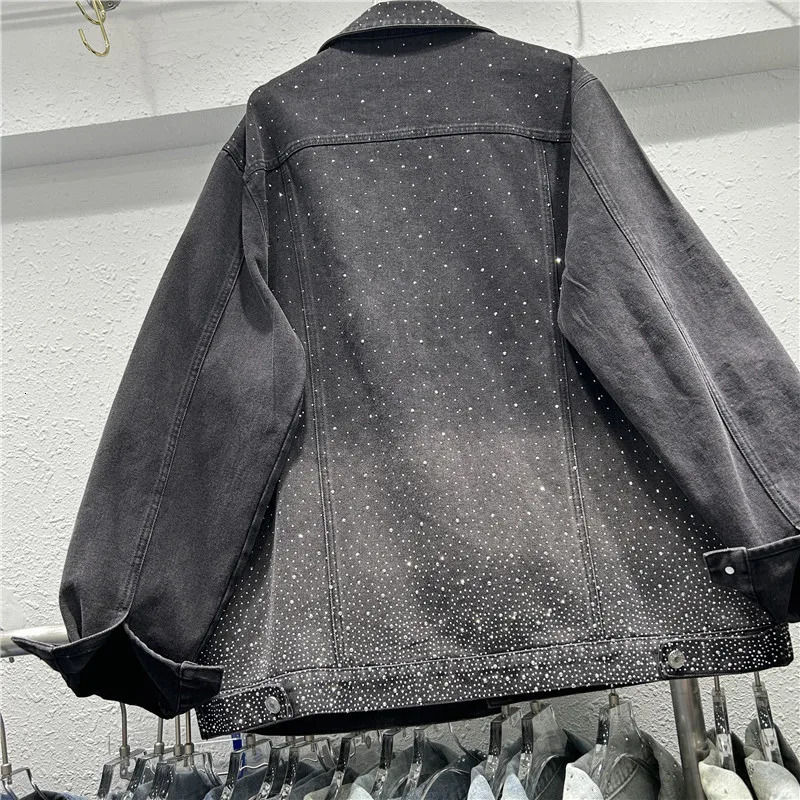 Korean loose single chest diamond denim jacket gradient color retro style womens jeans jacket 2024 autumn 16U8298 241209