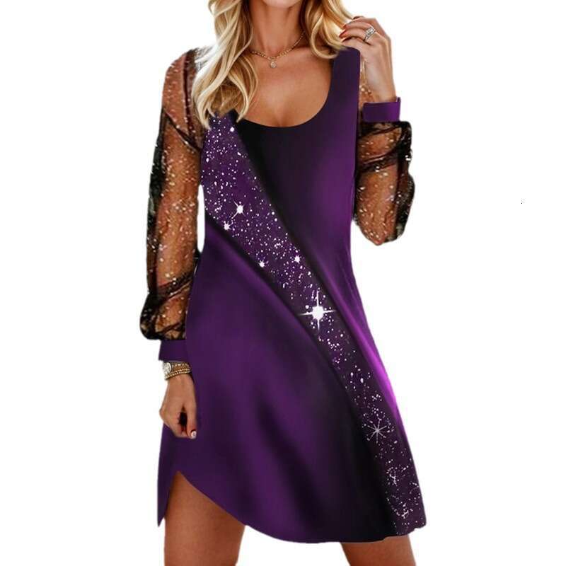Spring Autumn tewu sequin see through mesh women's dress 2024 new style chic and elegant clothing