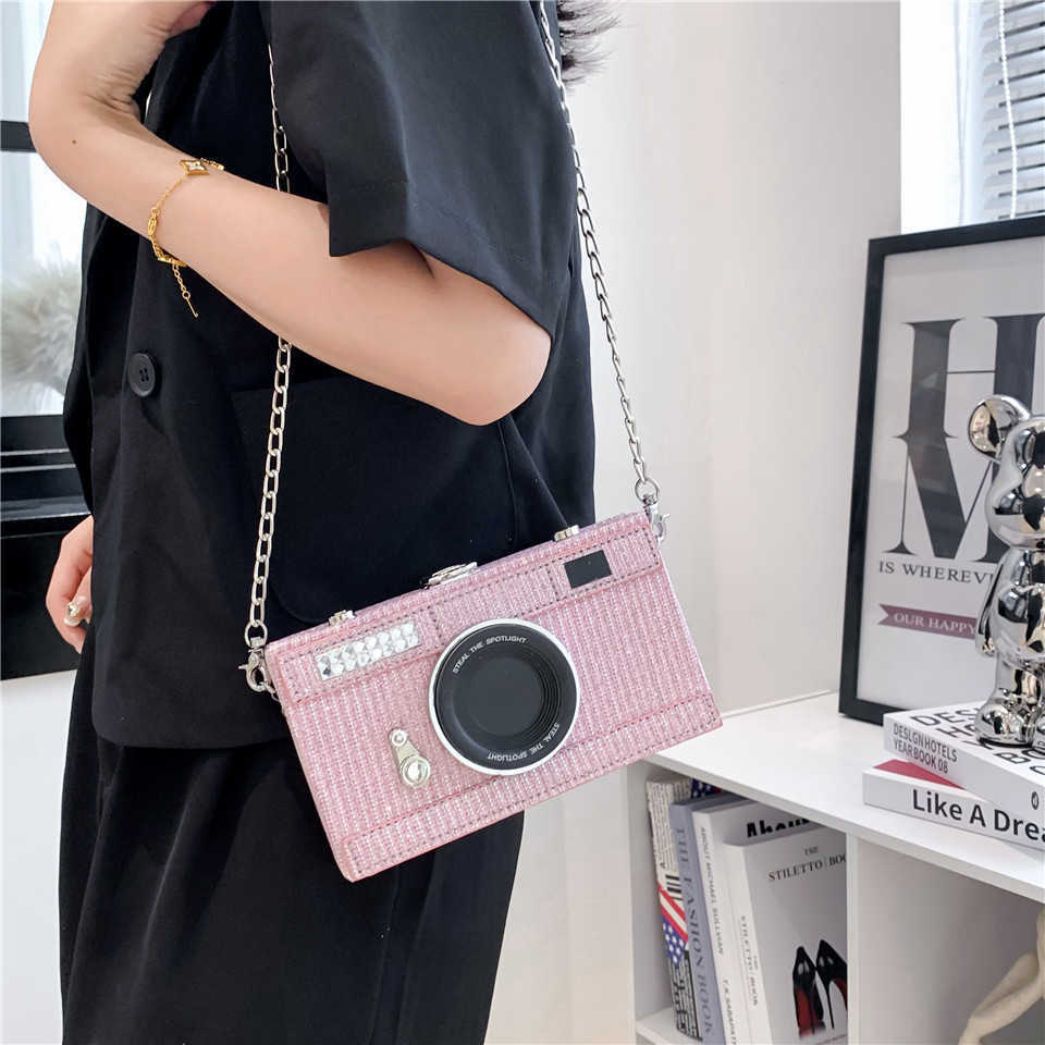 Small bag, women's camera bag, box bag, shiny film, single shoulder small square bag, crossbody chain, single shoulder bag 241215