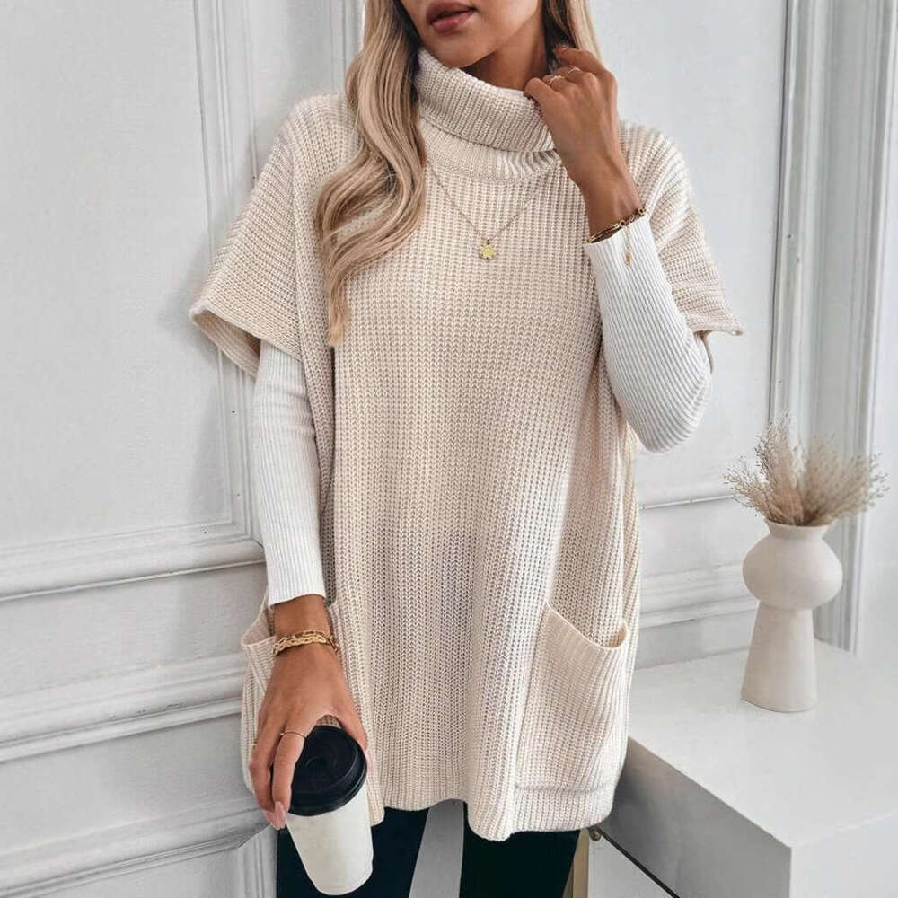 New Autumn Clothes From Europe And America, Women's Knitted Sweaters, Popular High Necked Loose Pockets