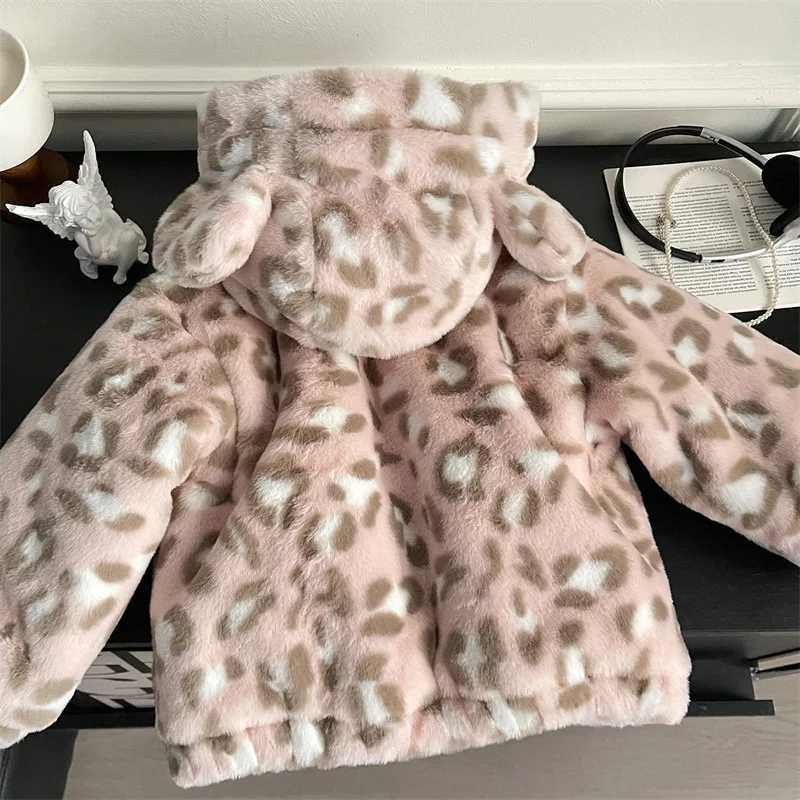 Childrens Coats Leopard Print and Fleece Hooded Coat Padded Girls Outerwear Baby Girl Winter Clothes Baby Girl JacketXJ241214