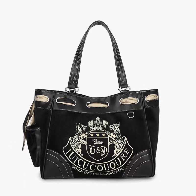 Fashionable Hot Girl Hit Color Texture Veet Embroidery Large-Capacity Shoulder Tote Female Kawaii Purse Chic Bag