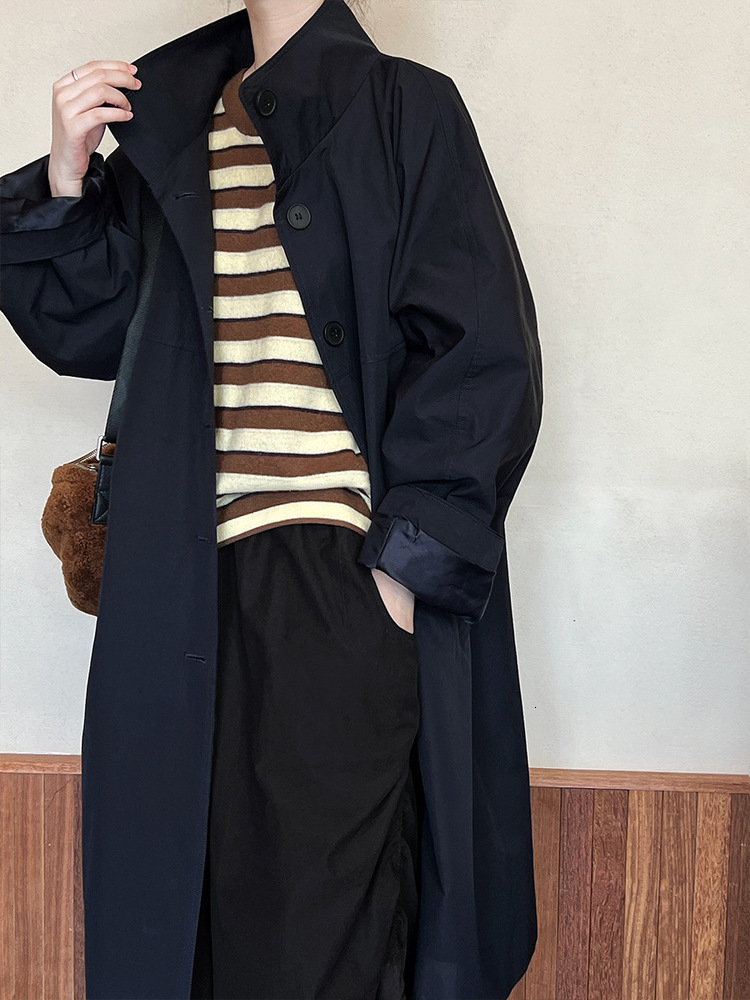 Fashion Trench Coat Stand Up Collar Single Breasted Loose Long Casual Jacket Women Spring Autumn 3C1165