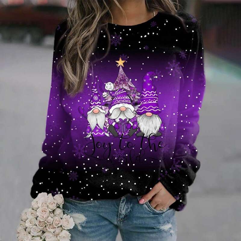 European and American Women's Christmas Theme Printed Loose Knitted Long Sleeve t 2024 New Casual Fashion Trendy Clothing