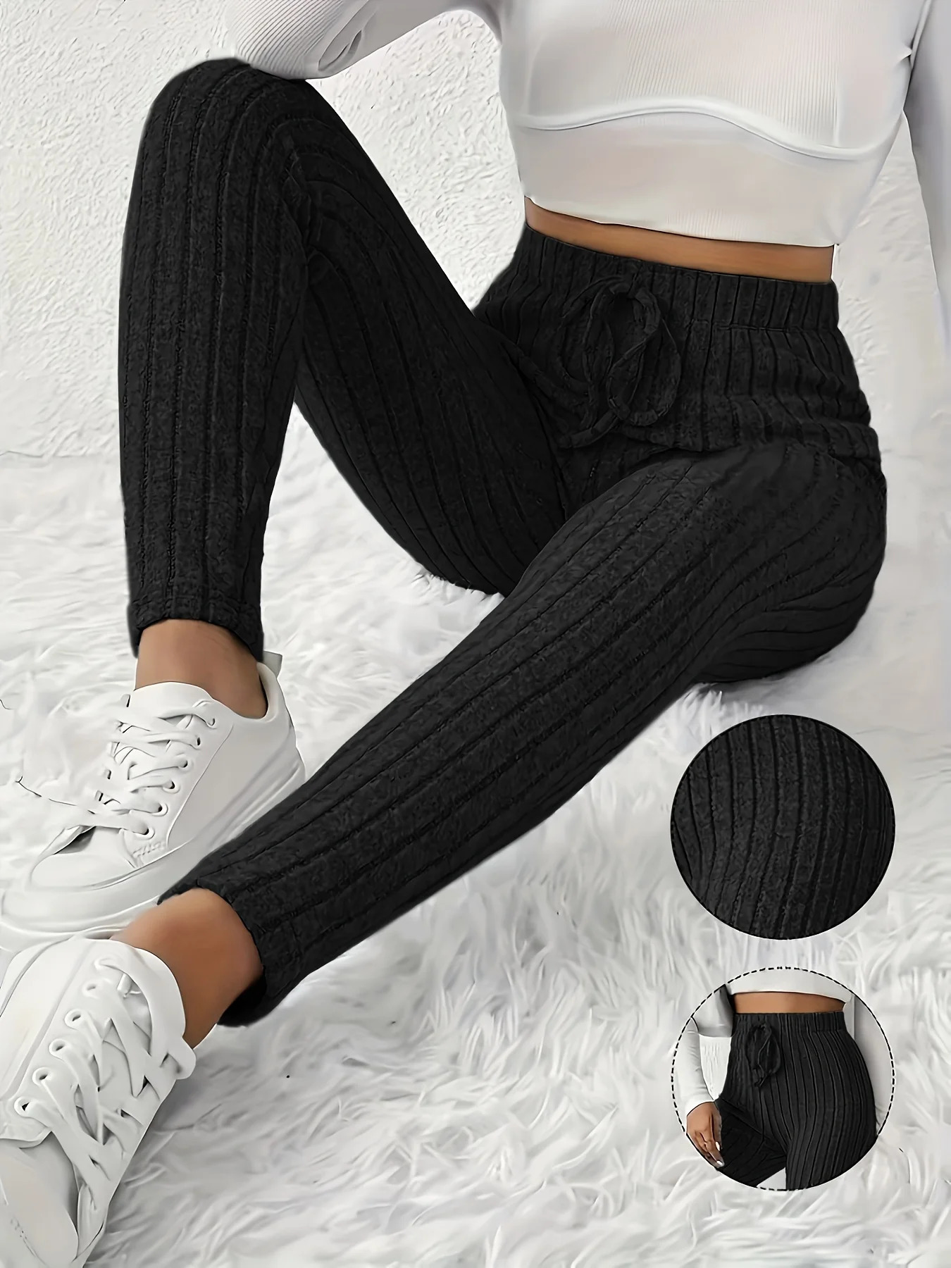 Womens tailored pants with drawstring n soft and comfortable knitted fabric versatile 241212