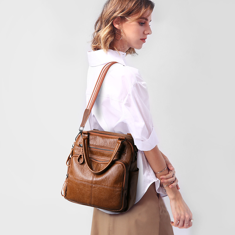 Soft leather backpack women 2025 new fashion casual female bag crossbody single shoulder handbag with retro small backpack