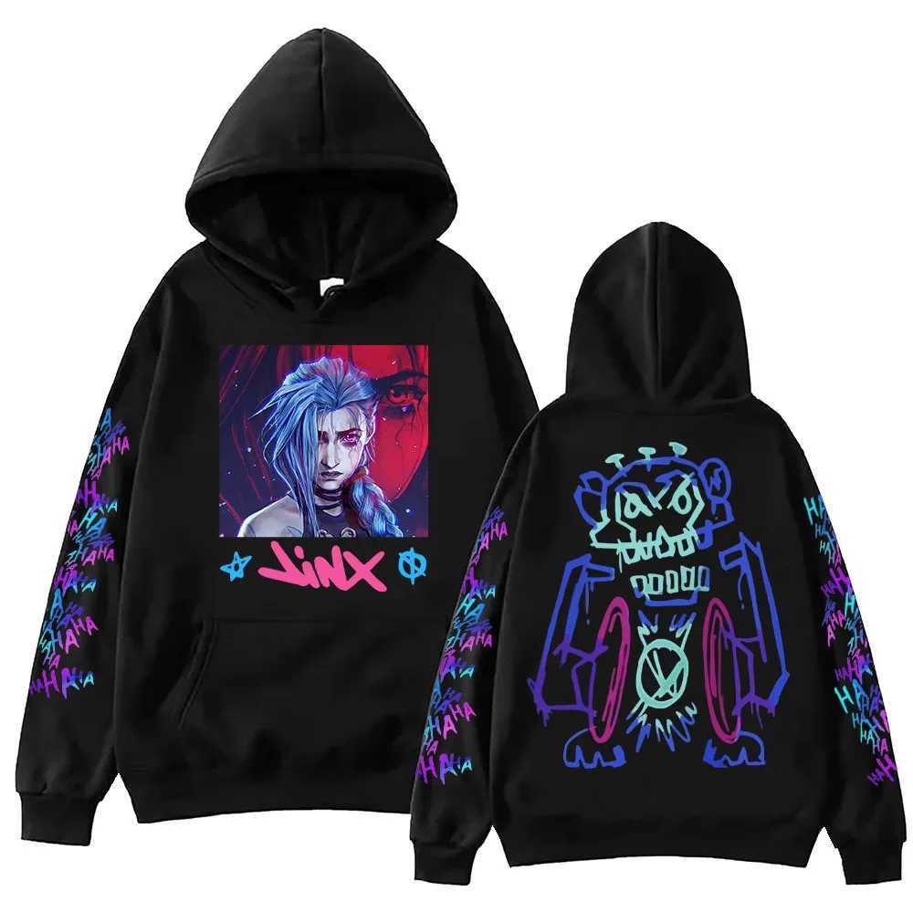 Hot Anime Arcane Jinx Hoodie Harajuku Hip Hop Pullover Top Mens Sports Shirt X241216