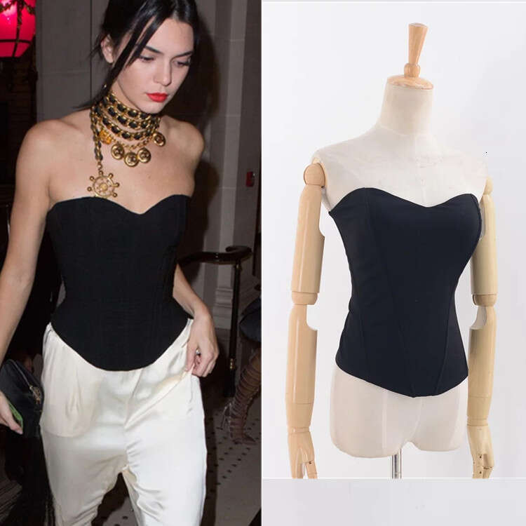 European American INS spicy girl three-dimensional cut slimming fishbone sexy corset, strapless wrap, slim fit, off shoulder base top 2024 new style, 