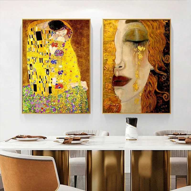 Gustav Klimt Freyas Tears Kiss Photo Poster Art Scandinavian HD Picture Canvas Painting and Printmaking Used for Living Room Home Decoration M241216