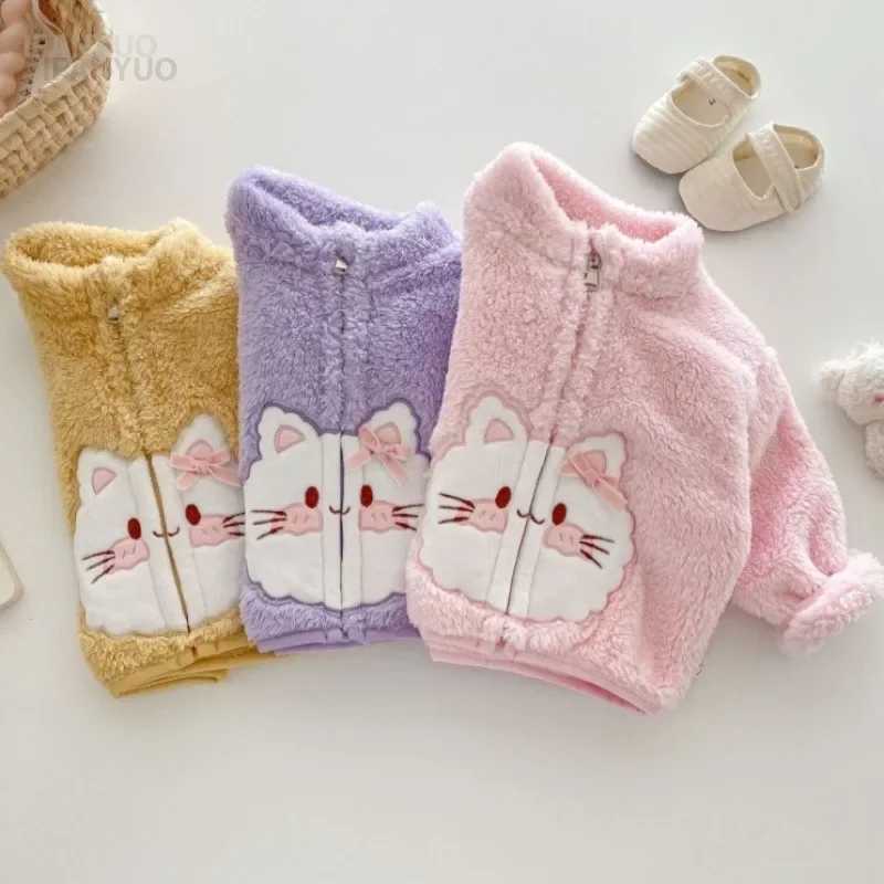 Childrens Fashion Jacket 0-5 Years Old Winter Coral Velvet Childrens Clothing Boys Girls Cat Plush Warm Cotton Coats ParkasXJ241214
