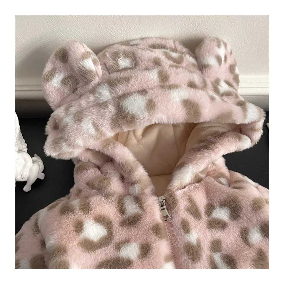 Childrens Coats Leopard Print and Fleece Hooded Coat Padded Girls Outerwear Baby Girl Winter Clothes Baby Girl JacketXJ241214