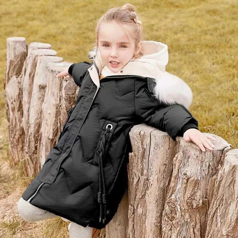 Girls 4-12 years old down padded jacket 2024 new winter medium long coat children foreign sle padded jacket winter outerwearXJ241214