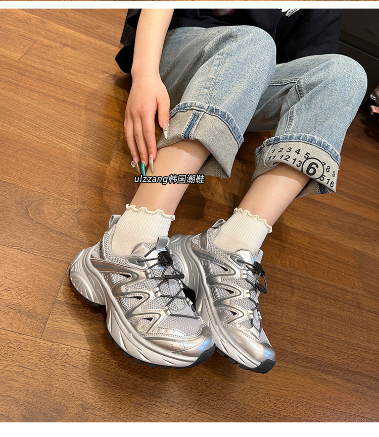 2024 new hot sale thick sole breathable daddy shoes female net surface leisure comfortable outdoor hiking shoes travel sports shoes