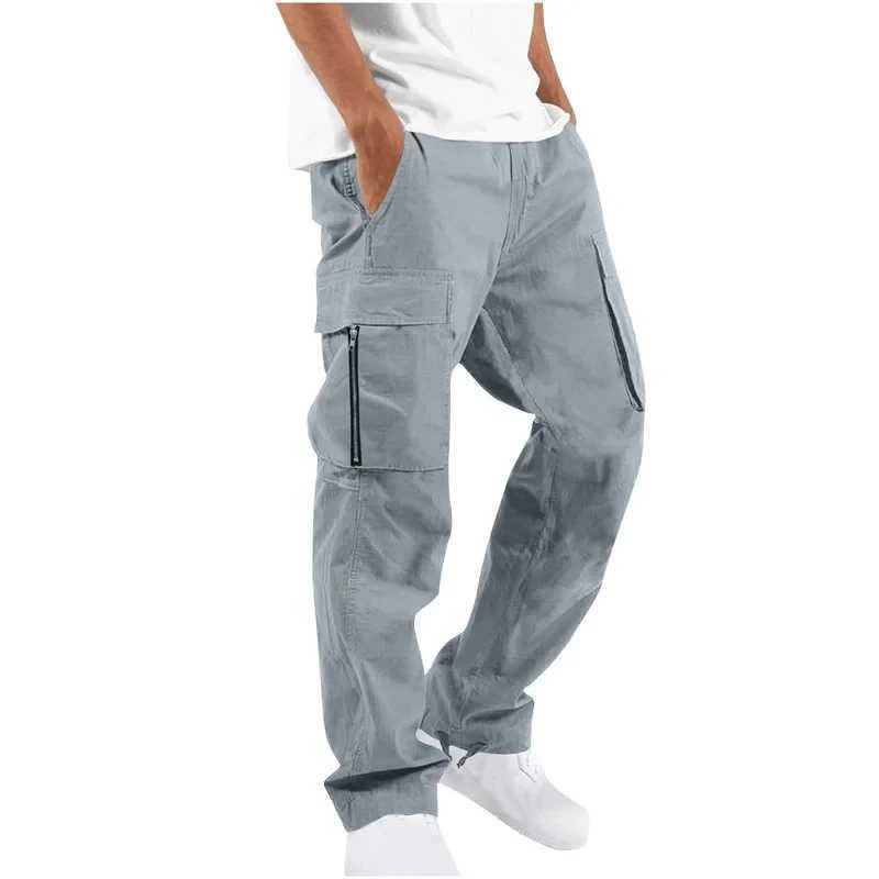 2024 new mens cargo pants sports multi pocket quick drying solid color mens Trouser casual street sports pants X241216