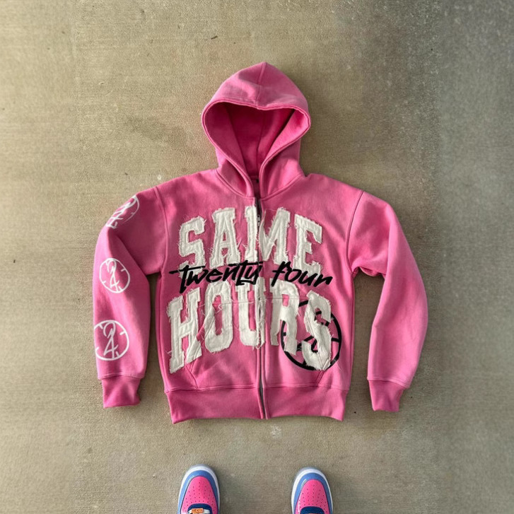 Hip-hop Trendy Streetwear Y2K Harajuku American Retro Letter Print Zipper Hoodie Men's Punk Casual Colorful Oversized Sweatshirt
