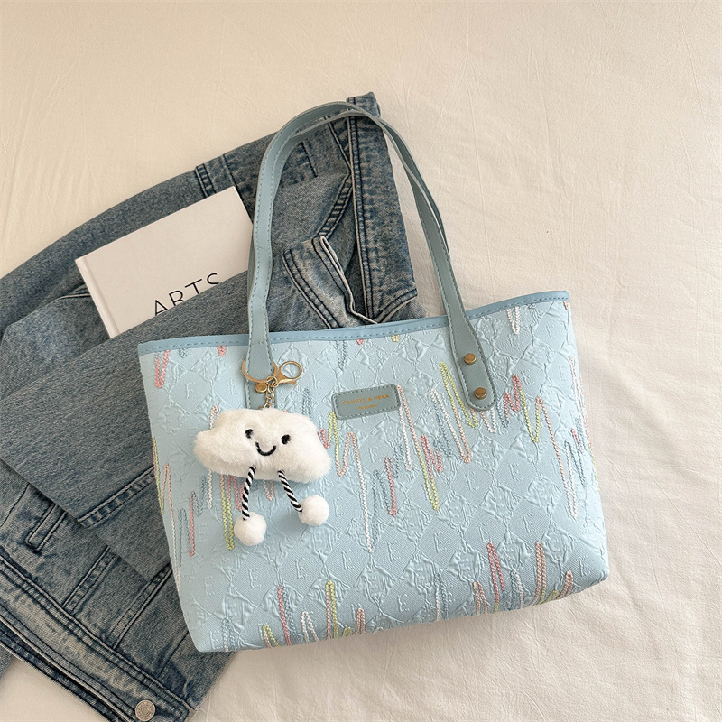 Free shipping designer bags for womens Embroidered tote bag black white blue pink Fashionable and versatile With hanging decorations