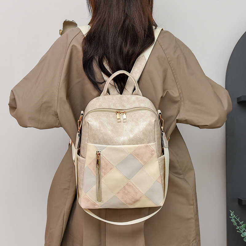Backpack women, model for women, PU soft leather fashionable diamond grid multifunctional travel backpack 241215