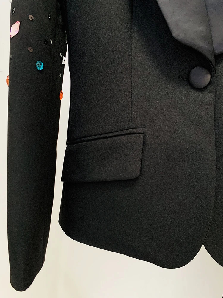 HIGH STREET est 2024 er Runway Fashion Suit Set Womens Slim Fitting Strass Diamonds Beaded Blazer Pants Set 241214