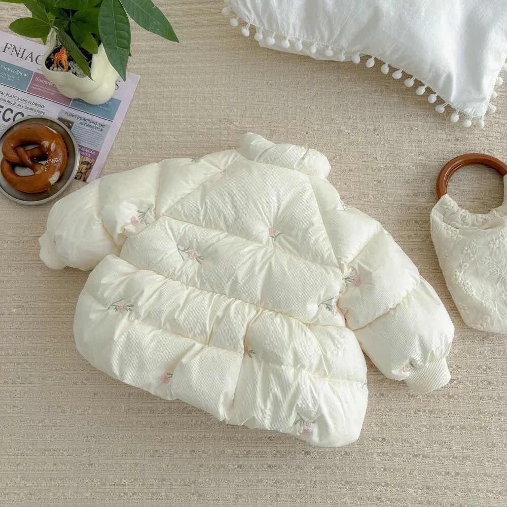 Girls Plush Cotton Quilted Coat Winter Sweet Princess Flower Embroidery Jacket For Baby Girls Thick Loose Infant Girl ParkasXJ241214