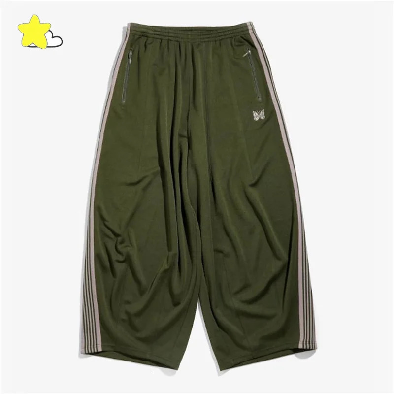 Blue Green Butterfly Embroidered Sports Pants Mens Hip Hop Ribbon Stripe Wide Leg High Quality Trouser Inner Label 241212Z