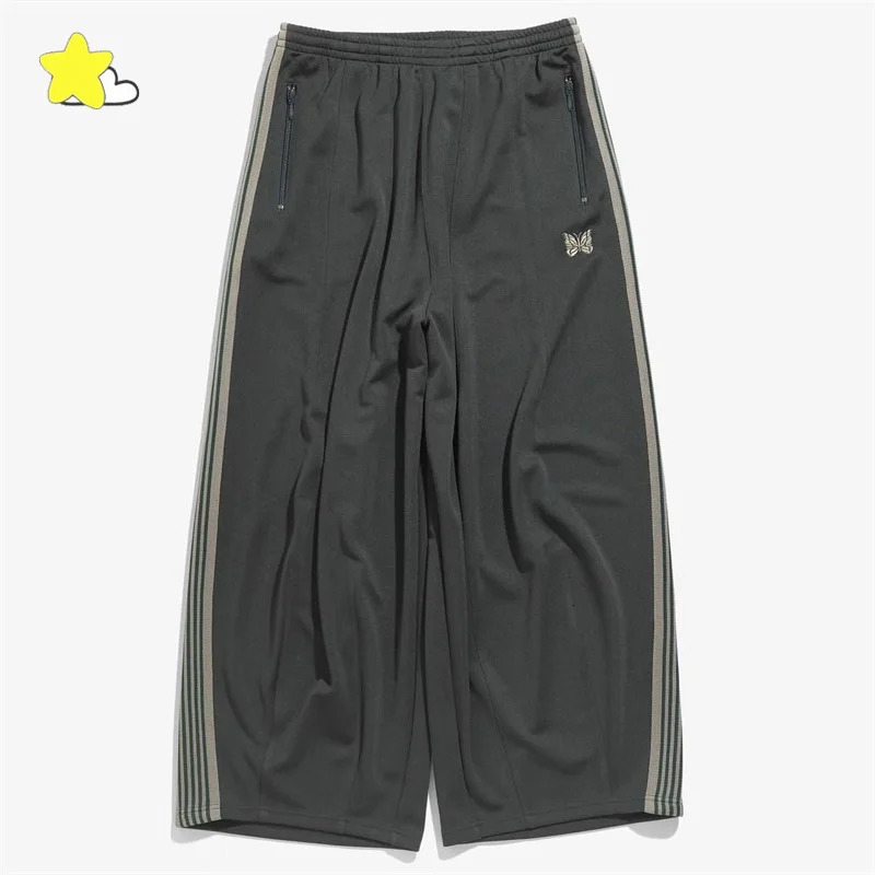 Blue Green Butterfly Embroidered Sports Pants Mens Hip Hop Ribbon Stripe Wide Leg High Quality Trouser Inner Label 241212Z