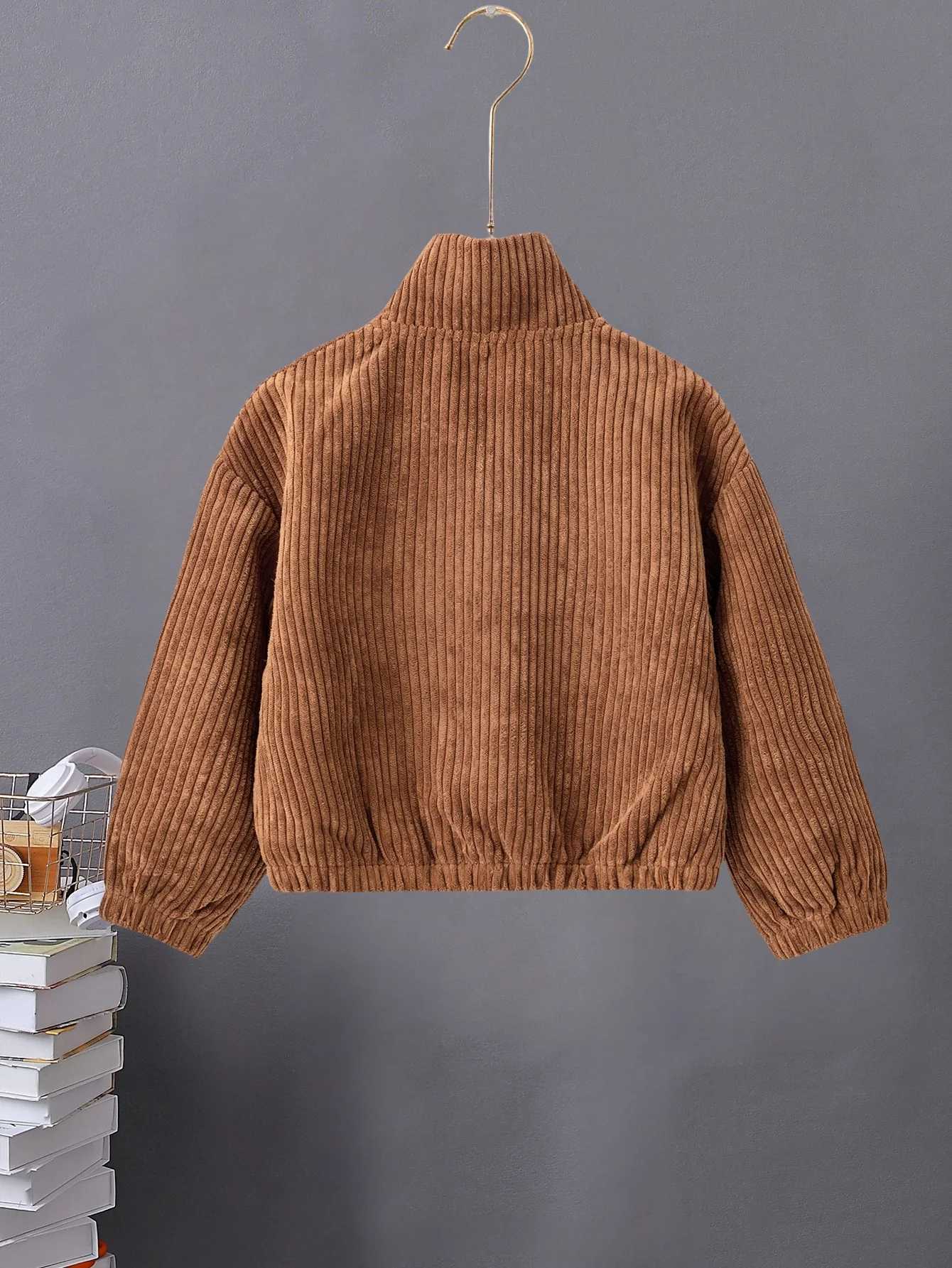 High sense corduroy stand-up collar zipper coat trend loose simple short winter children girls all over the western sle jacketXJ241214