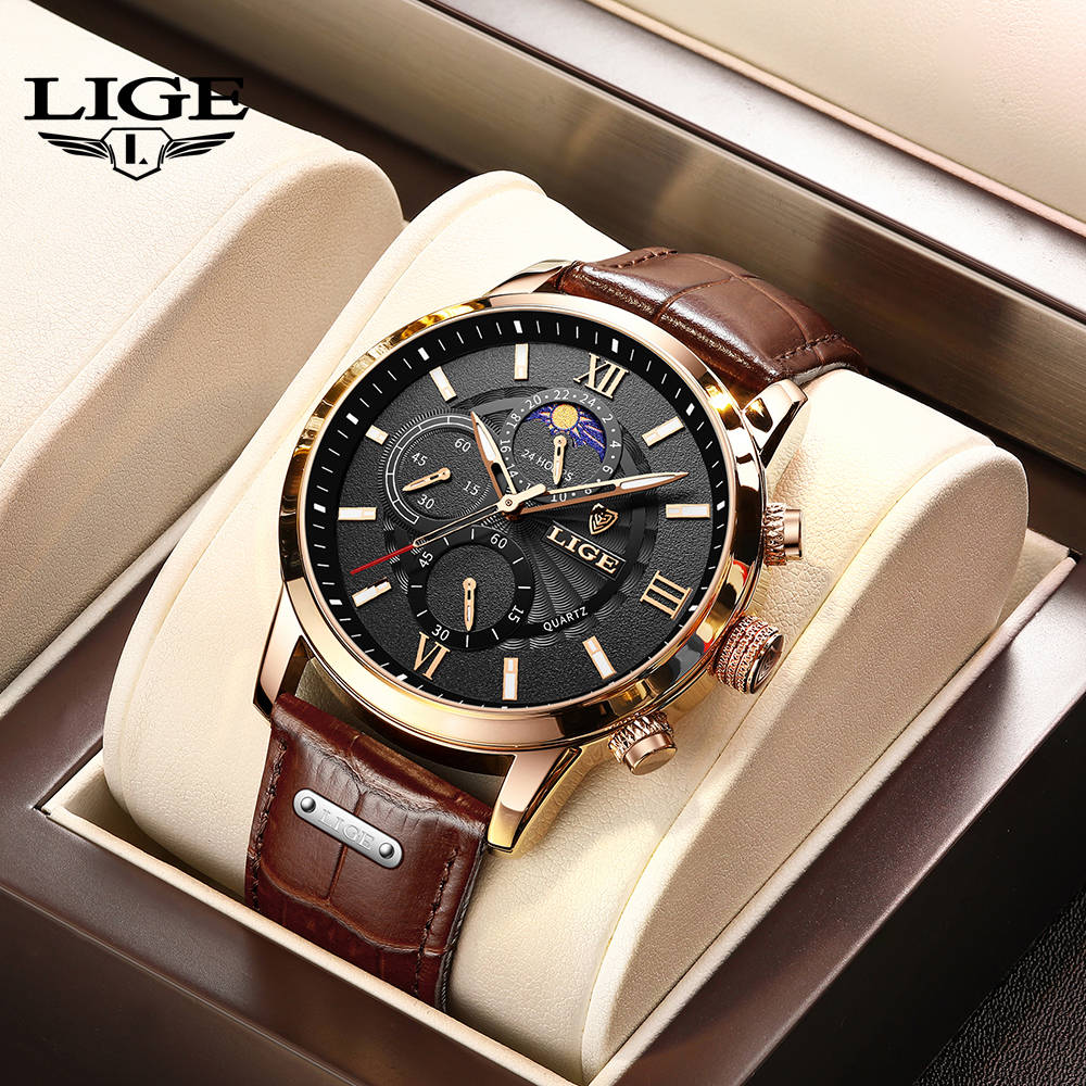 LIGE Men's Quartz Watch Business Luxury Brand watch Multi-functional waterproof watch Men's watch Youth Clock Holiday