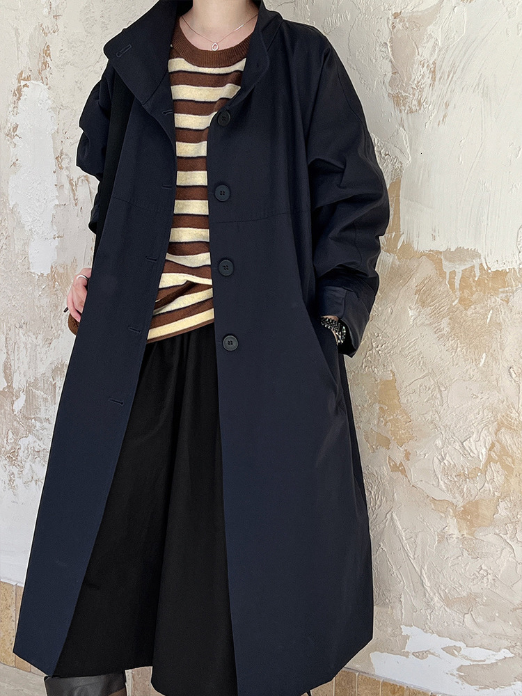Fashion Trench Coat Stand Up Collar Single Breasted Loose Long Casual Jacket Women Spring Autumn 3C1165