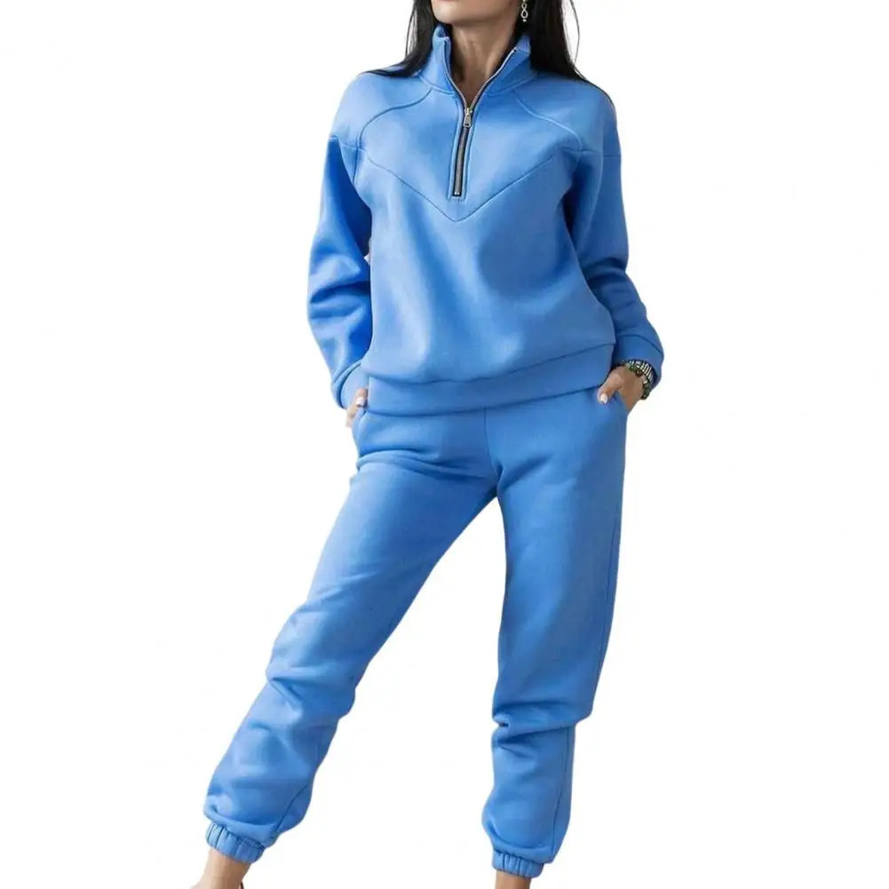 2 piecesset of autumn sportswear pants set loose and warm collar elastic waist womens 241212