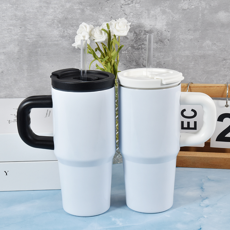 14oz sublimation white kids tumbler with sealing lid handle straw stainless steel vacuum insulated children water bottle student outdoor camping cup