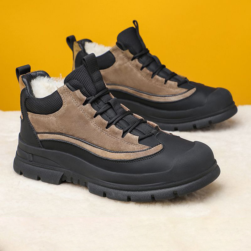 Men Sports Shoes Fashion High-top Design Winter Fleece Warm Wear-resistant Short Boots Thick Sole Sneakers Triple Grey Light Tan Free shipping