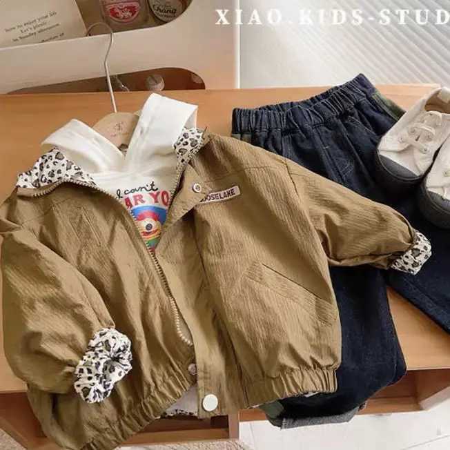 Childrens Autumn New Coat Double sided Leopard Print Jacket for Boys and Girls Loose Top Childrens Clothing FashionXJ241214