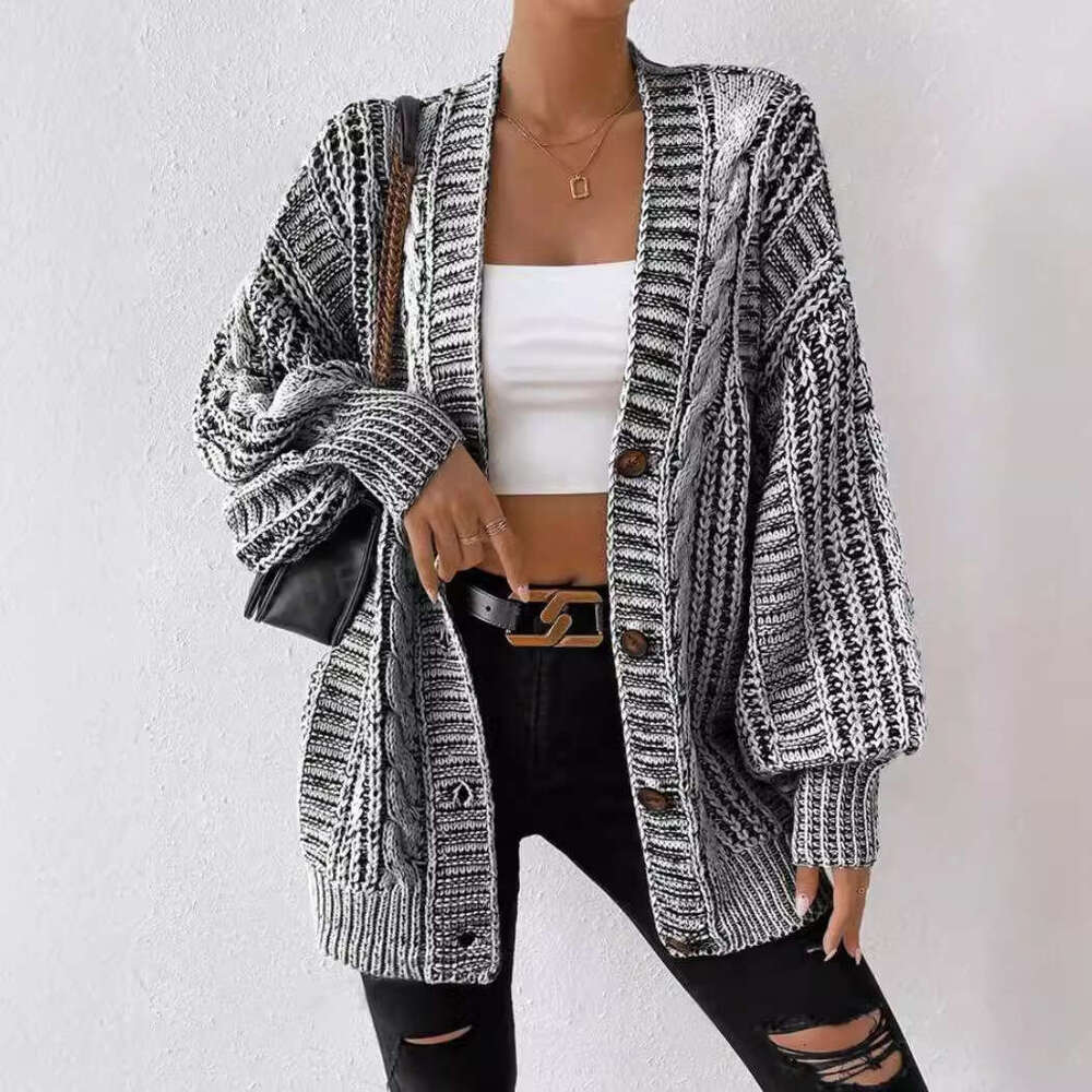 Cross Border Mixed Color Imitation Denim Pattern Jacket, Medium To Long Lantern Sleeves, Autumn Women's Jacket